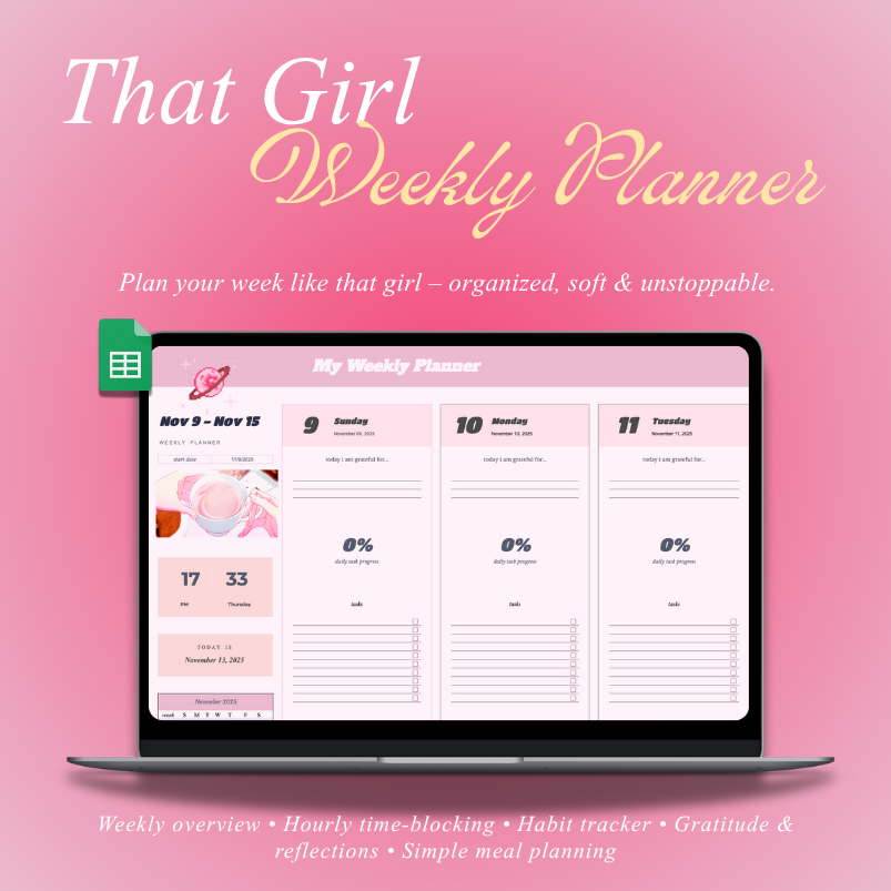 That Girl Weekly Coquette Planner – Google Sheets Time-Blocking Template