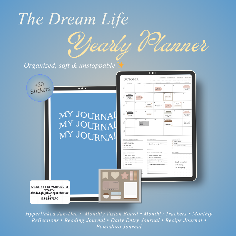 [BUNDLE] The Dream Life Digital Planner + Stickers + Font - Undated • Hyperlinked