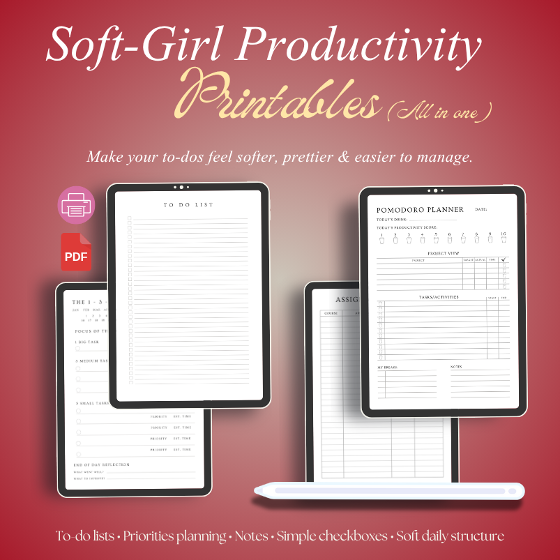 🌸 [ALL IN ONE] Soft-Girl Productivity Printables